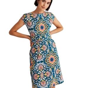 BODEN Women's Florrie Jersey Dress, Knee Length Shift Dress Multi Color, Size 2R